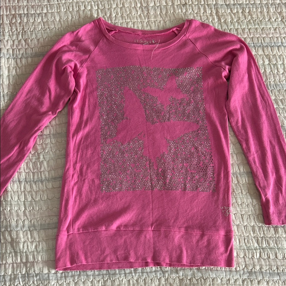 La SENZA Hot Pink Girls' Long-Sleeve Glitter Butterfly Top